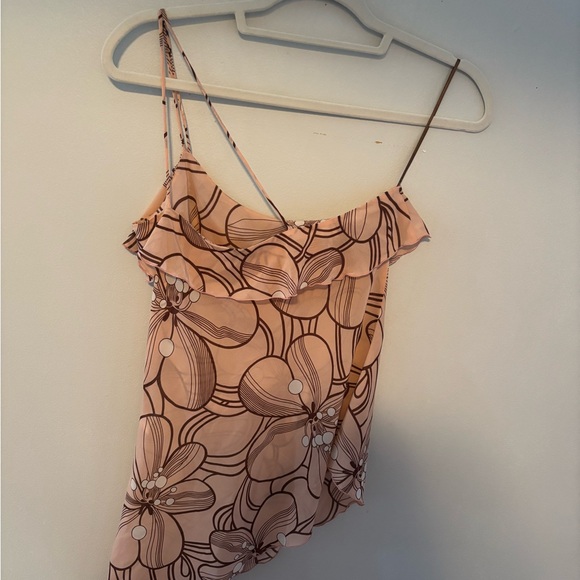Y2K Silk Trina Turk Pink Floral One Shoulder Asymmetrical Top XS Petite - Picture 6 of 7